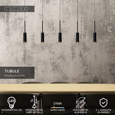 Lucide TUBULE - Pendelleuchten - LED - 5x7W 2700K - Schwarz